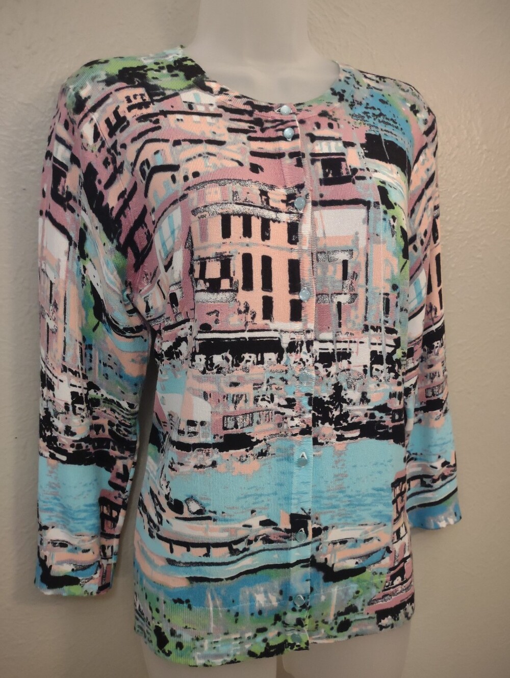 Cable & Gauge Women’s Size Large Coastal Print Button Front Cardigan - Picture 4 of 10